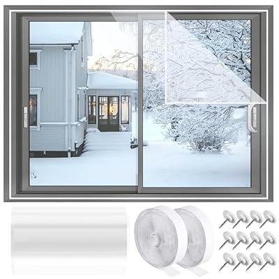 FIFIFO 47X63in Window Insulation for Winter,Clear Window Plastic for winterizing,Thermal Window Insulation Kit, Reusable Plastic for Windows for Winter to Keep Cold Out
