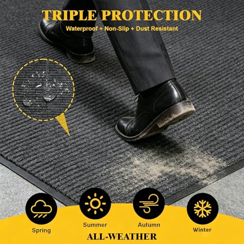 TANYOYO 3' X 10'Ft(40×118inches) Commercial Grade Door Floor Mat Brush Step Entrance Mat Vinyl Backed Utility Doormat Heavy Duty Floor Rugs Commercial Outdoor Carpet Indoor Entrance Mat，Grey by TANYOYO - Image 5