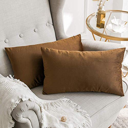 Image of Khooti Velvet 200 TC Cushion Cover Pack Of 1-16 inchX24 inch /41X61 Cm-Brown-Soft Pillow Covers Cushion Case For Sofa Bedroom Living room Chair Car