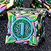 KERWELLSI Metal DND Dice Set D&D, 7Pcs Nature Vines Leaf Role Playing Dice with Gift Box, Rainbow Green Dungeons Dragons D and D Game Dice D20 D12 D10 D8 D6 D4