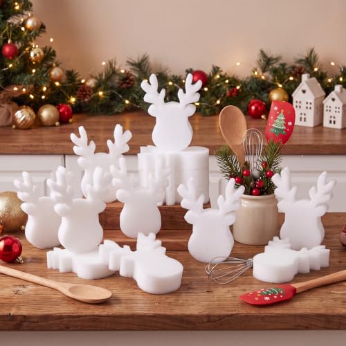 Image of Tioncy 12 Pack Kitchen Sponges Bulk Dual Sided Scrubber Sponges Dishwashing Kitchen Cleaning Accessories for Household Supplies(Reindeer, White)