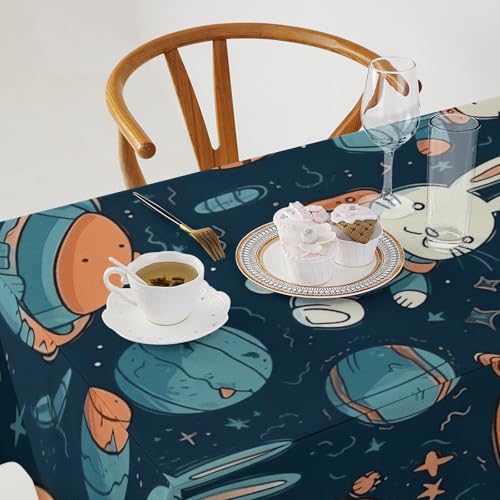 Nappe de table rustique lin lavable lapin espace déco 140 x 140 cm