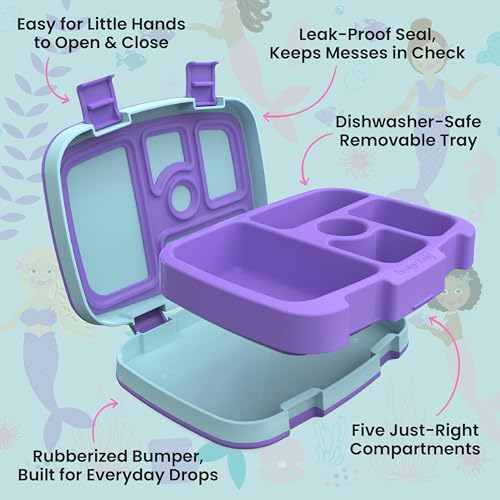 Image of Bentgo Kids Prints Leak-Proof, 5-Compartment Bento-Style Kids Lunch Box - Ideal Portion Sizes for Ages 3-7, Durable, Drop-Proof, Dishwasher Safe, & PFAS & BPA-Free Materials (Mermaids in the Sea)