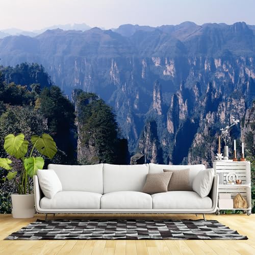 Carta da parati autoadesiva di dimensioni personalizzate, maestose colonne di arenaria, panorama panoramico della foresta, in tessuto autoadesivo (senza PVC) rimovibile, grande carta da parati per