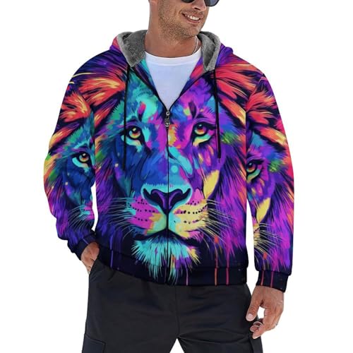 Sweat à capuche chaud pour homme pour stopper le froid avec style zippé lion