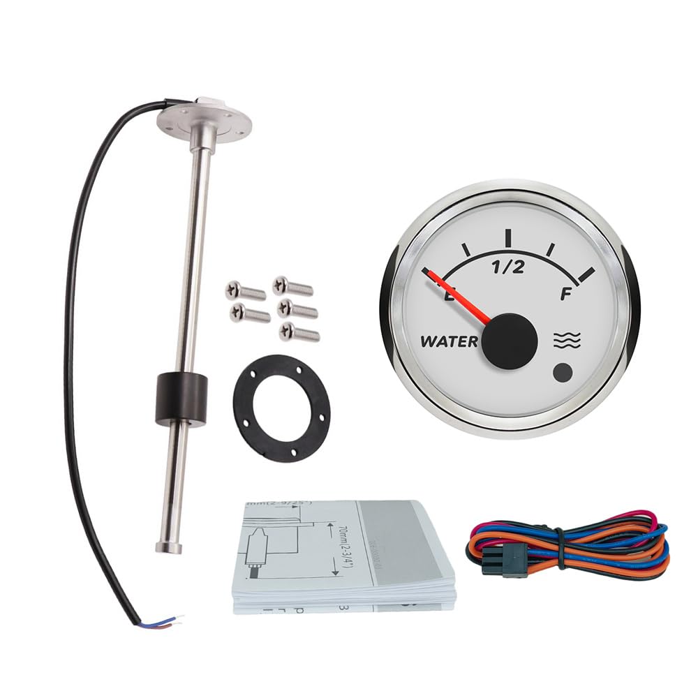 ELING Sending Unit 250mm Sender 0-190ohm Signal 5-Hole Assembly Water Level Tank Gauge 52mm (2'') with 8 Colors Backlights Alarm for Car Yachts RV