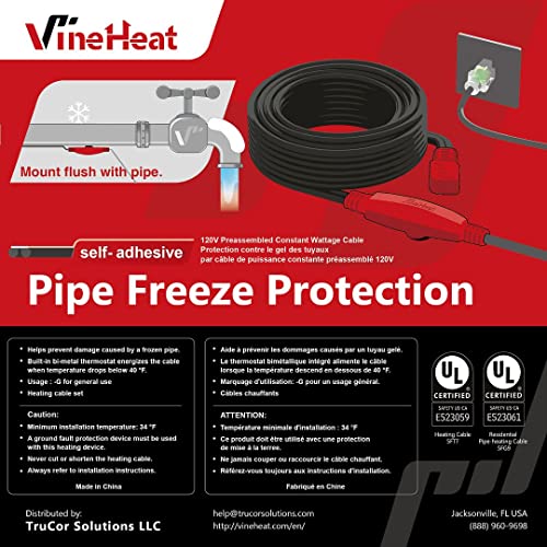 Vineheat 3 Ft Self-Adhesive Pipe Freeze Protection Cable: 120V #TOP1
