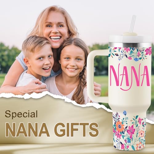 Nana Gifts Birthday Gifts for Nana Gift for Grandma from Granddaughter Grandson Grandkids Best Grandma Gift Ideas for Mothers Day Christmas 40oz Travel Cup Insulated Tumbler with Lid & Straw