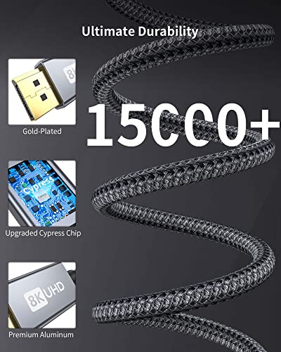 Image of Silkland 8K USBC DisplayPort 1.4 Converter Cable 1m DisplayPort Type-C Alt-Mode [8K@60Hz, 4K@144Hz /120Hz, 2K@240Hz, 32,4Gbps] Thunderbolt 4 DisplayPort Cable for iPhone 15 Pro /Max MacBook Pro /Air | 32.4Gbps, Thunderbolt 4 /3 to DisplayPort Cable for iPhone 17 /16 /15, MacBook Pro /Air, Mac Mini, iPad Pro /Air, Galaxy S8-S26