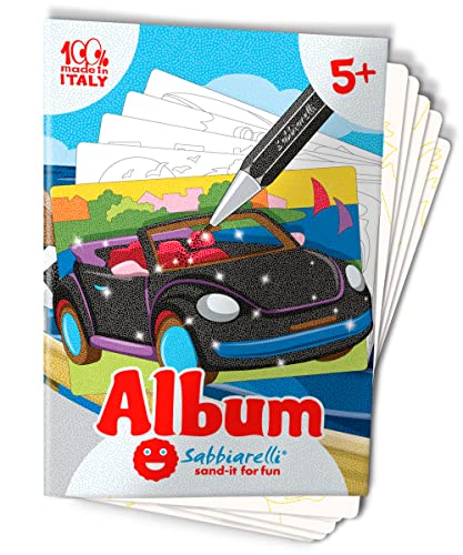 Sabbiarelli Sand-it For Fun - Album Les Voitures : 5 Feuilles Adhésives A5 pour Sand Art avec 5 Dessins à Colorier avec du Sable Coloré (NON INCLUS) -...