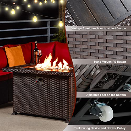 Vicluke-44in-Porpane-Fire-Pit-Table-Gas-Fire-Table-for-Outside-with-CSA-Certification-50000-BTU-Auto-Ignition-Aluminum-Propane-Fire-Pit-with-Lid-Cover-Glass-BeadsBrown