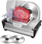 FOHERE Electric Meat Slicer, 200W Deli & Food Slicer with Two 7.5'' Blade(Serrated & Smooth) for Home Use, Precise 0-15mm Adjustable Thickness for Meat, Cheese, Bread, Include Food Pusher (Silver)