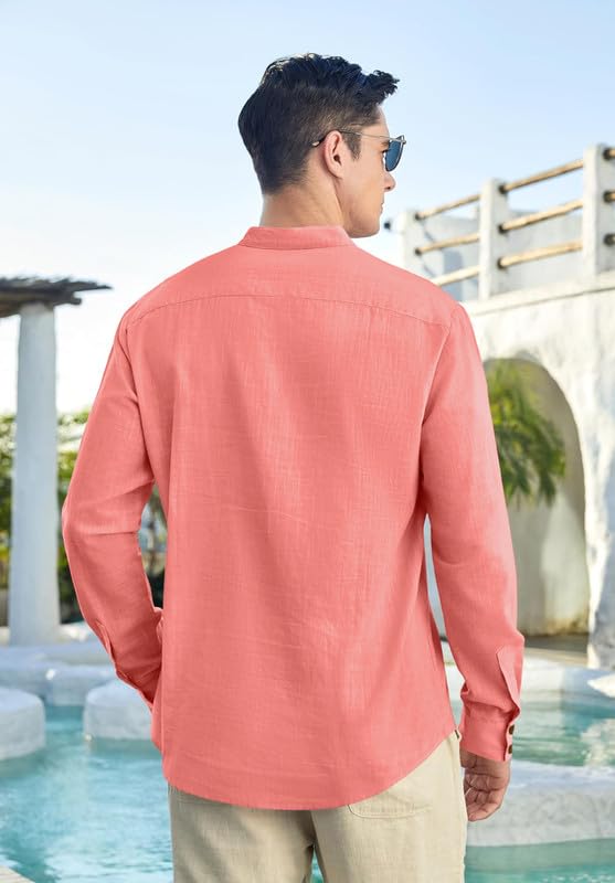 Image of Macsivo Cotton Blend Solid Casual Short Kurta for Men Long Sleeve Mandarin Collar Stylish Shirt Kurta for Men