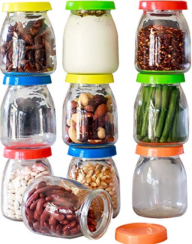 Hatrigo 4 oz Clear Glass Jars With Lids, 10-Piece Glass Yogurt Jars Set