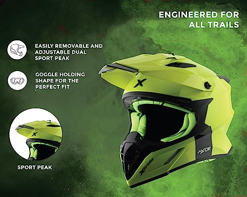Image of Axor X Cross ISI ECE DOT Certified Full Face Dual Sport Peak Off Road Helmet for Men and Women Neon Yellow Green L