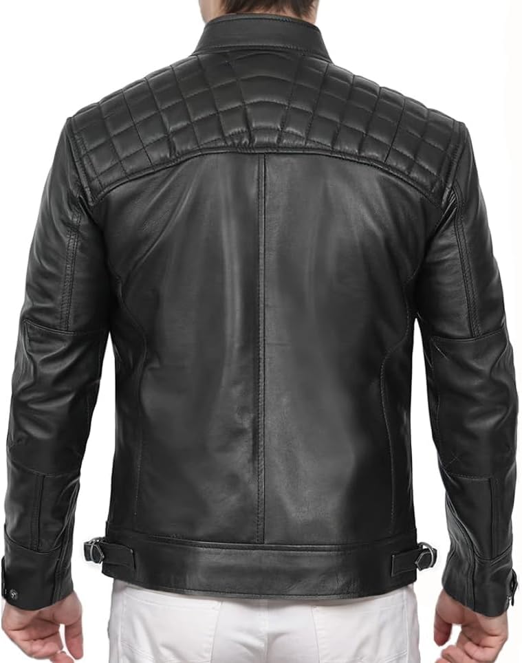 Men's Black Genuine Lambskin Leather Biker Jacket VINTAGE REAL MOTORCYCLE JACKETS FOR MEN (US, Alpha, X-Large, Regular, Regular, UBLACK) - Image 2