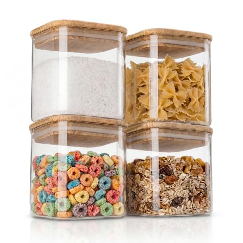 Arendo - Vorratsbehälter 800ml mit Deckel - Set - Behälter aus Glas – hitzebeständig – Vorratsdosen/Vorratsgläser mit Bambusdeckel - luftdicht - für Müsli Zucker Mehl Kaffee Reis