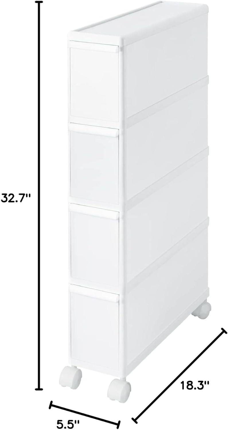 Like-IT Kitchen Storage, Gap, Drawer, Super Slim, 4 Tiers, with Casters, Approx. Width 5.5 x Depth 18.3 x Height 32.7 inches (14 x 46.5 x 83 cm), All White, Made in Japan, FTS-4, Dead Space Storage,