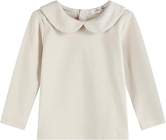 Toddler Kids Girl Boy Blouses Long Sleeves Solid Color Doll Peter Pan Collar T-Shirt Top Bottom Tees