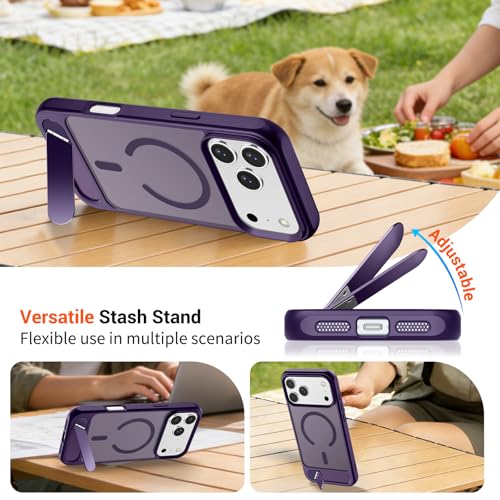 Image of SUPFINE Magnetic for iPhone 17 Pro Max Case Translucent Matte Phone Cover | (Built-in Invisible Kickstand)(Compatible with MagSafe)(Military Grade Drop Protection) Deep Purple