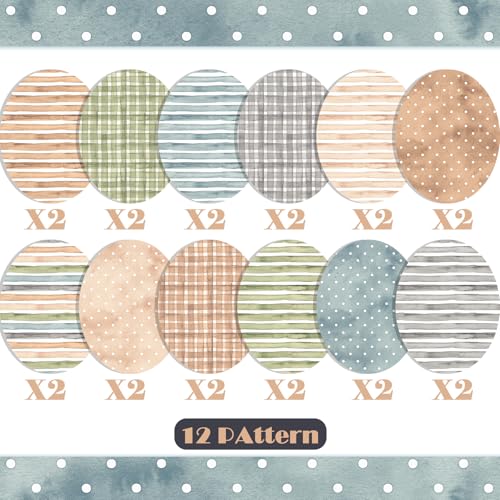 24 Sheets Earth Tone Scrapbook Paper, Double-Sided Neutral Color Strips Patterns Decorative Craft Paper Folded Flat for DIY Background Card Art Craft Making Scrapbook Photo Album Decor, 12\'\' x 12\'\' - Thumbnail 3