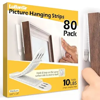 LuBanSir Picture Hanging Strips, 10 lb No Damage Wall Adhesive Picture Hangers Without Nails, 40 Pairs