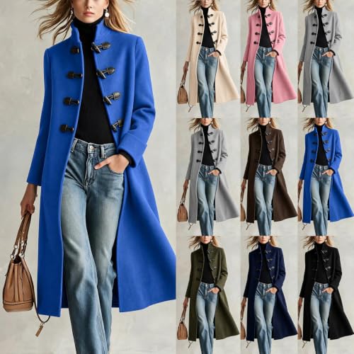 Lainyong Long Coat for Women Casual Toggle Buttons Wool Jackets with Pocket | Winter Plus Size Pea Coats, Fashion Stand Collar Trench Coat, Thicken Warm Outerwear, Oversized Elegant Cardigans - image 7