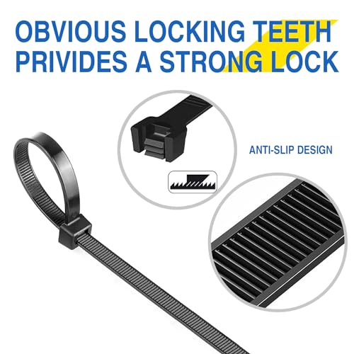 Cable Ties Black, 100 Pack Zip Ties 10 inch UV Resistant, 250mm x 3.6mm Tensile Strength 40lbs, Nylon Plastic Self Locking Large Heavy Duty Cable Wrap for Tidy Wires Home Workshop and Garden - Image 2