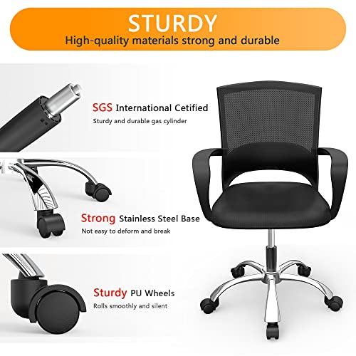 Office Desk Chair, Mesh Office Chair With Mid Back, Lumbar Support & Armrest, Executive Rolling Swivel Adjustable Computer Ergonomic Chair For Gaming, Home Or Office #TOP4