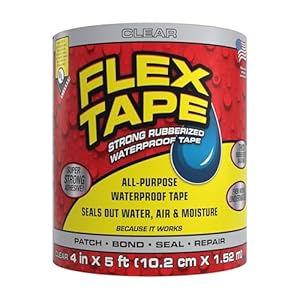 Flex Tape, Original Thick Flexible Rubberized Waterproof Tape – Seal and Patch Leaks, Works Underwater, Indoor Outdoor – Home RV Roof Plumbing and Pool Repairs, Clear, 4 in x 5 ft, Pack of 1