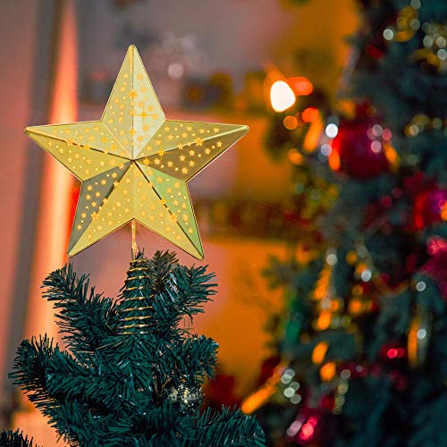 Estrella Arbol Navidad Color Dorado de 24 cm con 25 Luces LED Funciona con Pilas Cover
