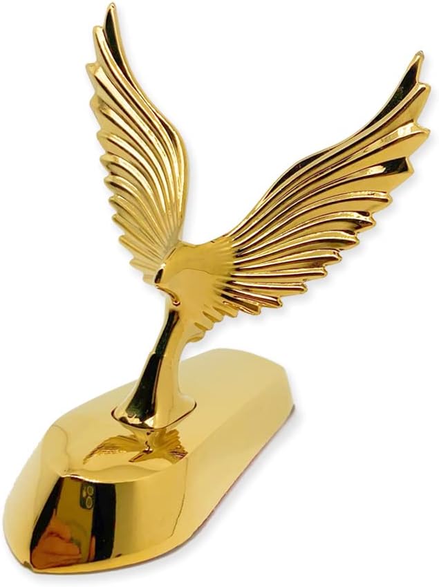 American Flying Eagle Hood Ornaments for Cars Metal Stickers 3D Car Hood Decals Stand Bonnet Emblem Badge Bird Logo Sculpture Ornament for Trucks Auto Styling 10X8.7cm/3.9X3.4inch (Golden)