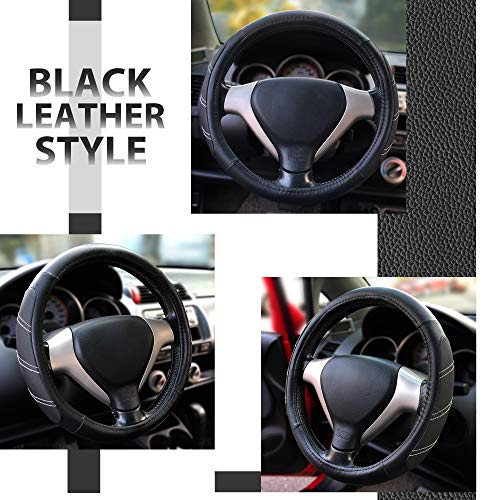Image of Elantrip Leather Steering Wheel Cover 15 1 /2 to 16 inch Universal Large Soft Grip Breathable for Car Truck SUV Jeep Anti Slip Black
