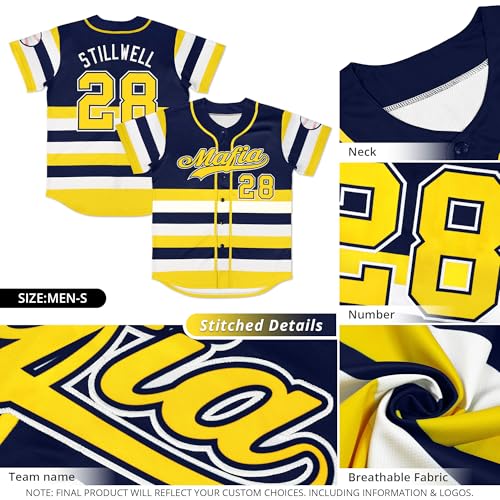 Camisetas personalizadas de béisbol con botones y rayas con nombre y número bordados para hombres, mujeres y jóvenes miniatura 3