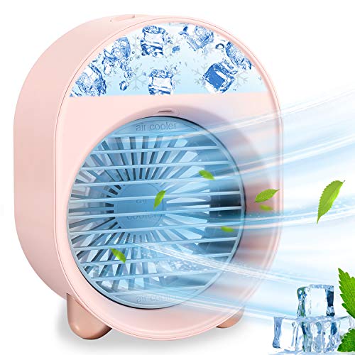Aire Acondicionado, Mini Ventilador Humidificador, Ventilador de Escritorio Usb, Mini Enfriador de Aire, 3 Niveles de Enfriamiento Para Oficina, Dormitorio, Aire Libre (Pink) Cover