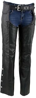 LKM5725 Women's Braided Black Premium Leather Motorcycle Rider Chaps