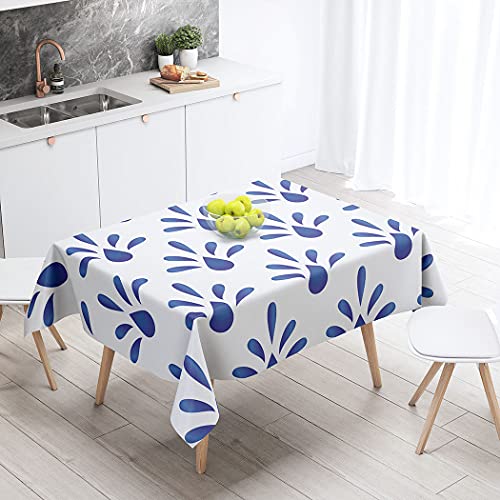 Shenywell Tablecloth Herringbone Blue Floral Cut Porcelain 60 X 102 Inch Durable Environmentally Outdoor Party Picnic #TOP5