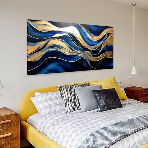 Toile murale abstraite bleue moderne grand format 80x160