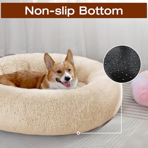 Image of JOLLYVOGUE Dog Bed, Calming Anti-Anxiety Large Dog Bed, Fluffy Donut Cushion for Medium and Large Pets (27 inch /30 inch /36 inch)