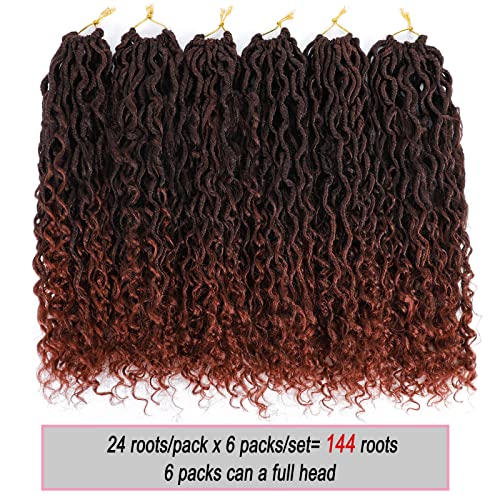 New Goddess Locs Crochet Hair 6 Packs 18 Inch Copper Red River Faux Locs Crochet Hair Bohemia Locs Crochet Hair With Curly Ends In Middle And Ends Boho Faux Locs Synthetic Hair Extension( 18Inch T1B/350#) #TOP3
