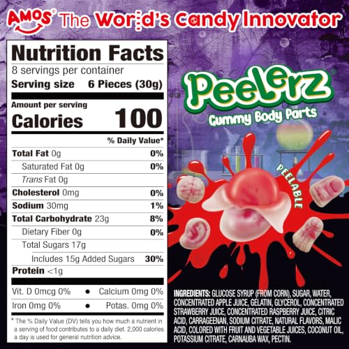 AMOS Halloween Peelerz Body Parts Gummies Candy - Approx 48 Pieces,Party Treats & Trick or Treat Favors for Kids, Fun Snacks for Adults, Individually Wrapped Pieces - image 2