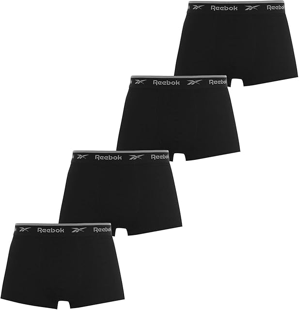 Reebok Mens 4 Pack Trunks Black/Black M