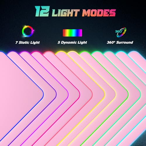 ITNRSIIET RGB Gaming Mouse Pad, Full Desk XL Extended Large Gaming Mousepad, 12 Lighting Modes 30% Thicker Big LED Desk Mat for Gamers, 32 x 12 inches, Pink by ITNRSIIET - Used condition - Image 3