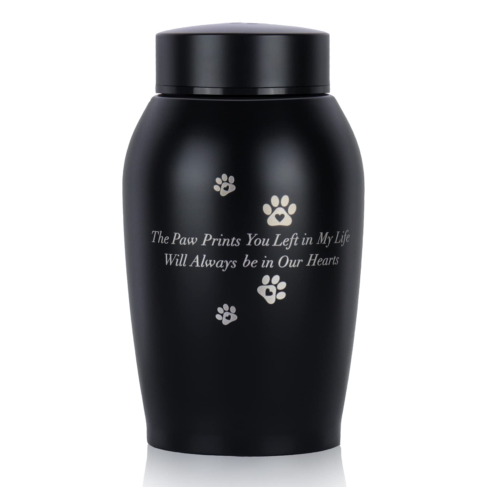 JOFUNG Pet Urn, Metal Cremate Funeral Urn for Dog/Cat Ashes,Paw Print Keepsake，Laser Engraving, Thread Design on The Top,Black Paw Print