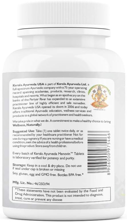 Kerala Ayurveda Menovin - Herbal Capsules for Supporting Healthy Female Reproductive System, Healthy Menstrual Flow & Menopausal Transition, 90 Count : Health & Household