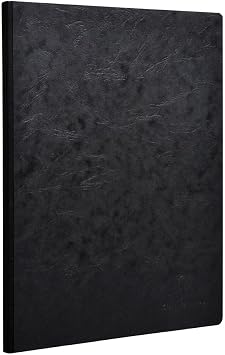 Clairefontaine - Ref 791401C - Age Bag Clothbound Notebook 192 Pages - A4 Size, Plain Rulings, 90gsm Brushed Vellum Paper - Black Leather Effect Cover