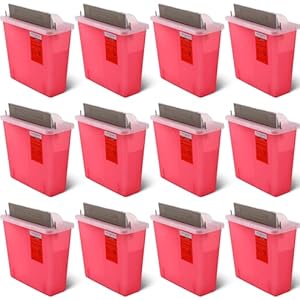 12 Pcs 5 Quart Sharps Container Plastic Touchless Disposal Box with Counter Balance Lid Wall Mounted Sharps Container Trash Bin for Home Office Waste