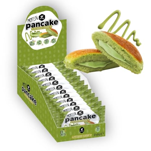 Go Fitness Protein Pancake - [12 x 55 gramm ] Pistachio High Protein Snack, frisch gebacken & extrem lecker - Eiweißriegel alternative mit 13g Eiweiß pro Pancake