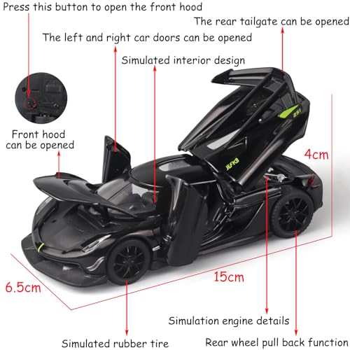 Therina Toy Cars Model Jesko Black Alloy Collectibles Die-cast Vehicles with Sound and Light - Image 3