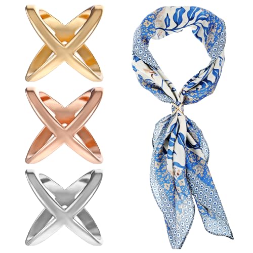Image of Wonderful Scarf Rings, 3 Pieces Scarf Rings for Women X Shape Scarfs Ring Clip Gold Silver Shawl Slide Buckle Scarfs Pins Accessories for Women's Shawl Silk Neckerchief Tshirt